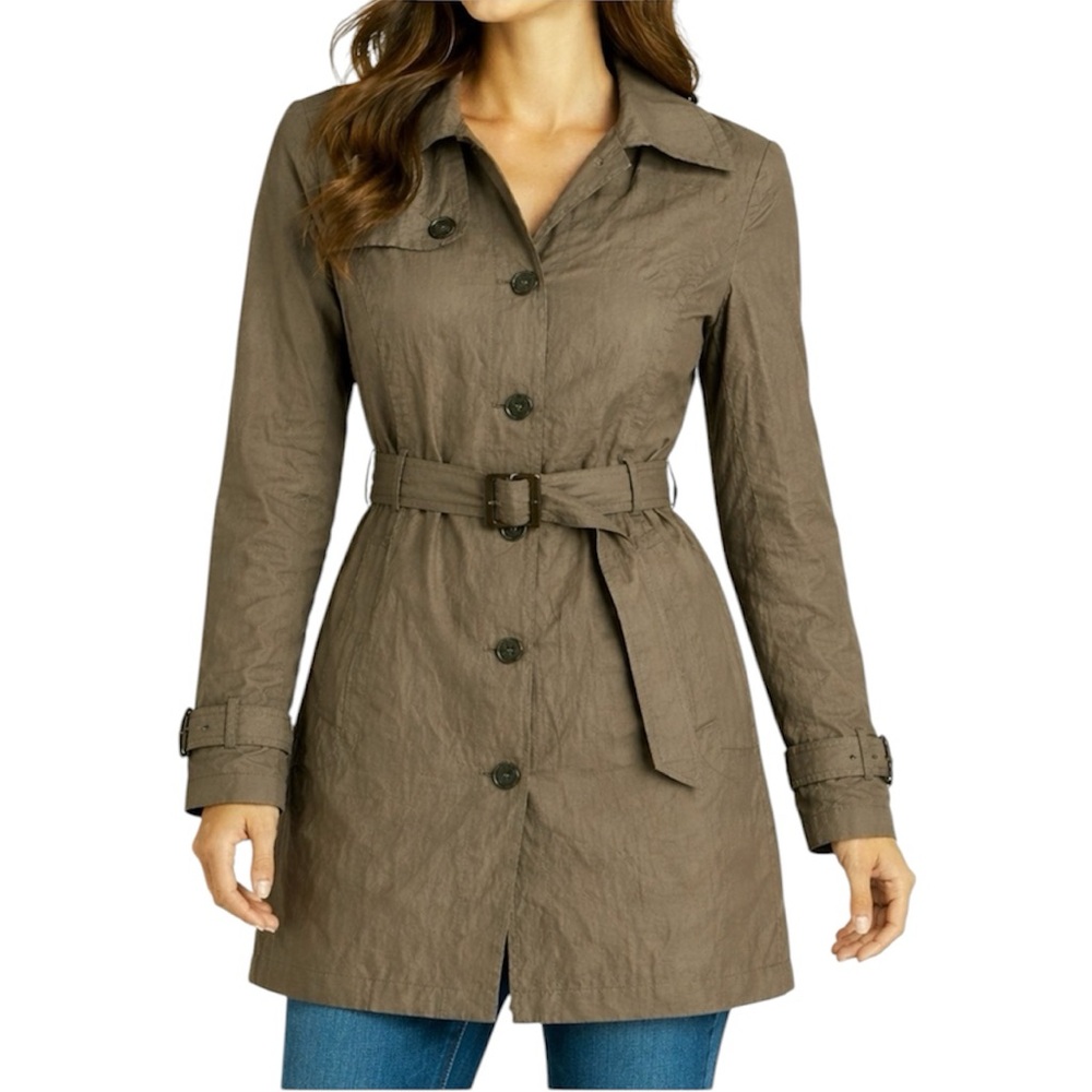 Style & Co olive green trench coat women’s small